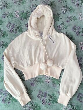 Urban Outfitters BDG Snow Angel Faux Fur Trim Pom Pom Cropped Hoodie 🤍❄️